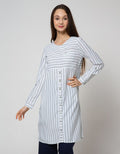 Triset Casual Dress Garis Kombinasi Kantong