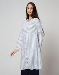 Triset Casual Dress Garis Kombinasi Kantong