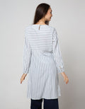 Triset Casual Dress Garis Kombinasi Kantong