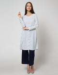 Triset Casual Dress Garis Kombinasi Kantong
