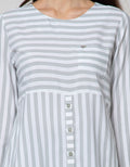 Triset Casual Dress Garis Kombinasi Kantong