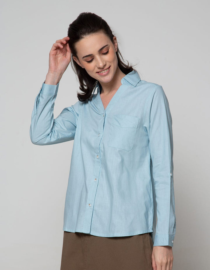 Connexion Long Sleeve Shirt Texture V Neck With 1 Pocket