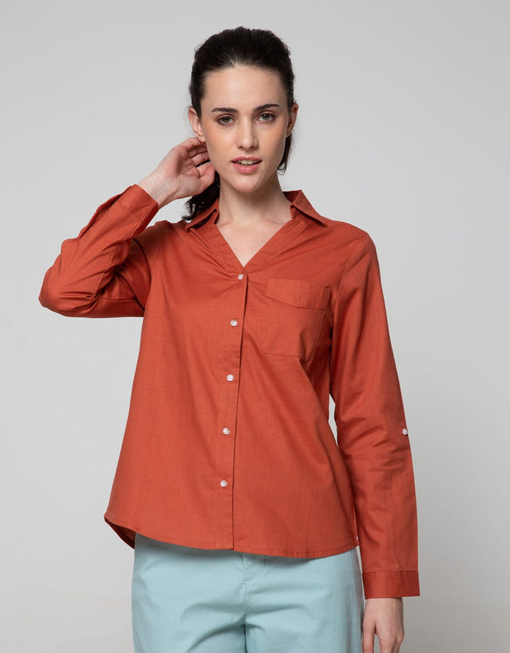 Connexion Long Sleeve Shirt Texture V Neck With 1 Pocket