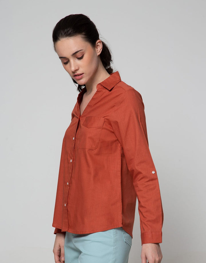 Connexion Long Sleeve Shirt Texture V Neck With 1 Pocket