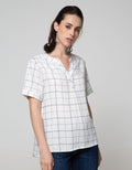 Connexion Short Sleeve Blouse Rayon Twill Print Windowpane