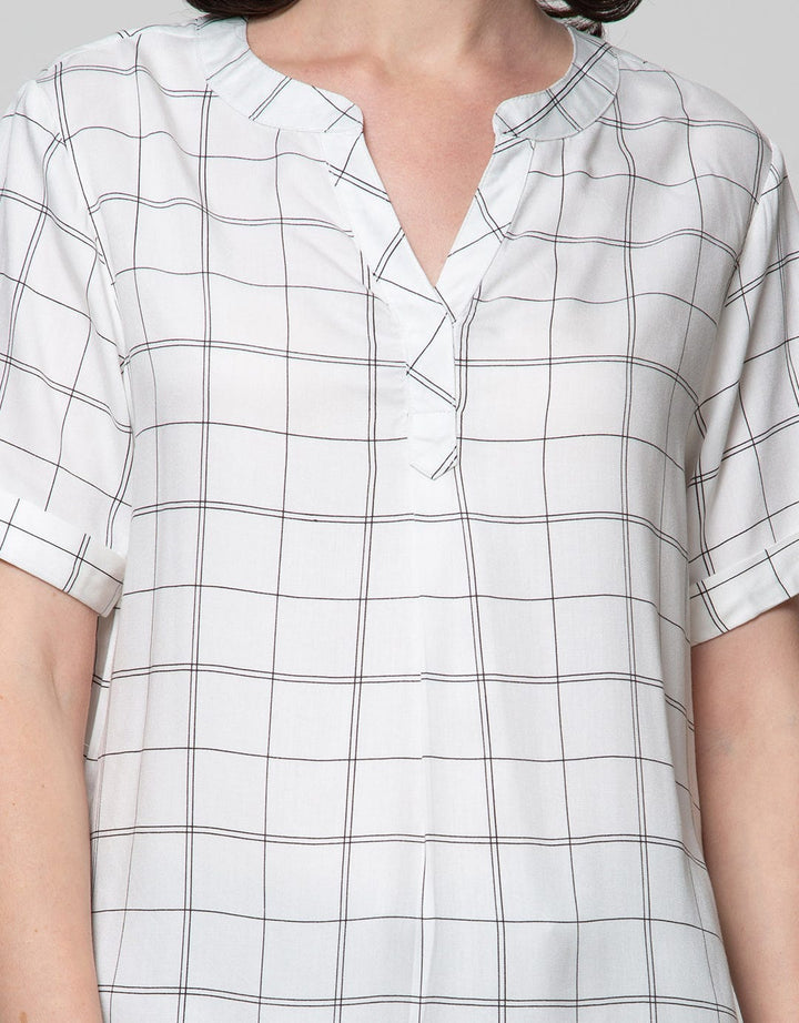 Connexion Short Sleeve Blouse Rayon Twill Print Windowpane