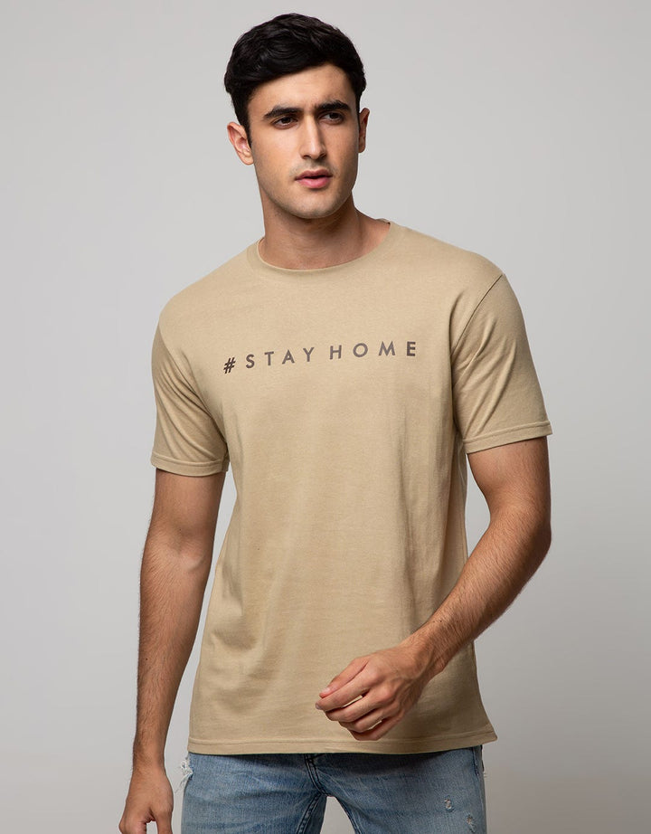 T Zone Short Sleeve T-Shirt Big Size Print Stay At Home