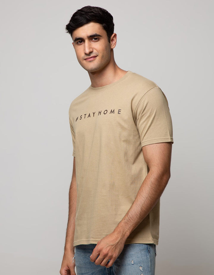 T Zone Short Sleeve T-Shirt Big Size Print Stay At Home