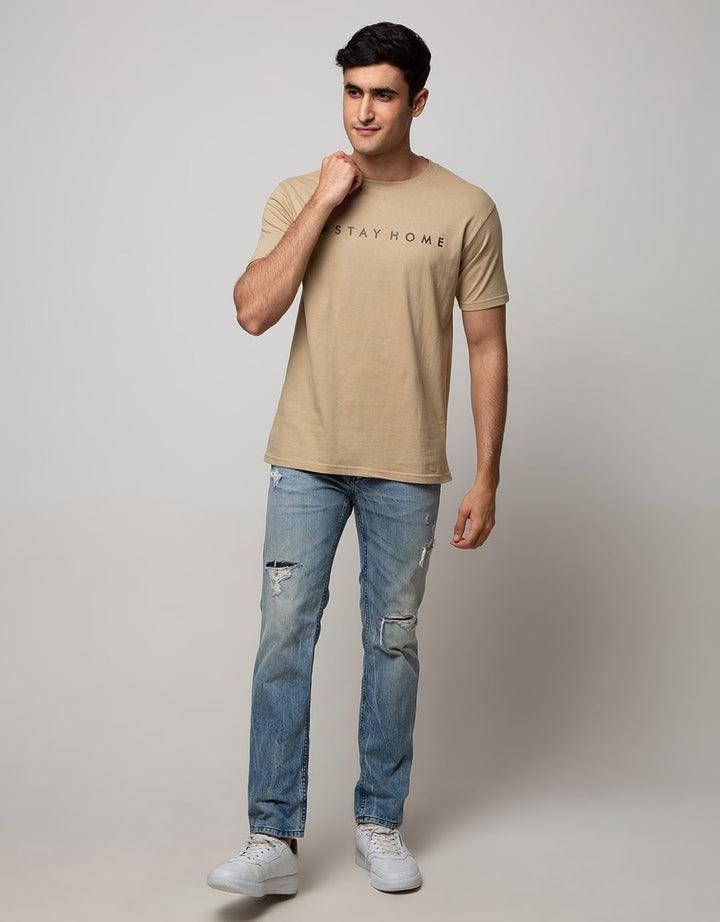 T Zone Short Sleeve T-Shirt Big Size Print Stay At Home