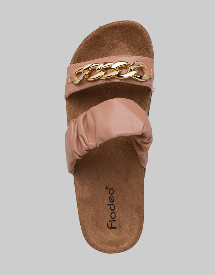 Fladeo Chain Gold Detail Sandal Slide Wanita