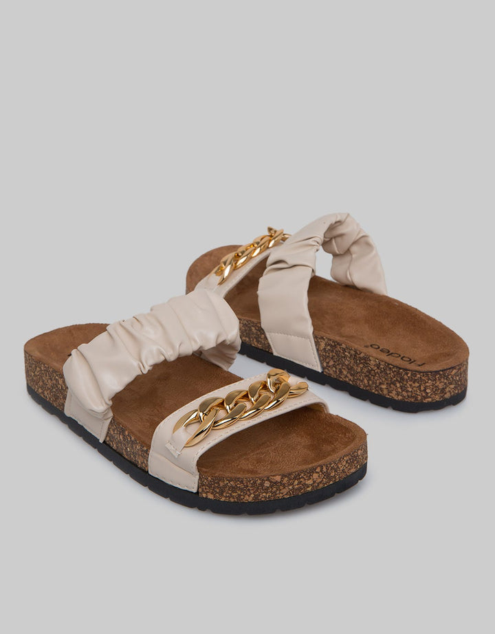 Fladeo Chain Gold Detail Women's Slide Sandals