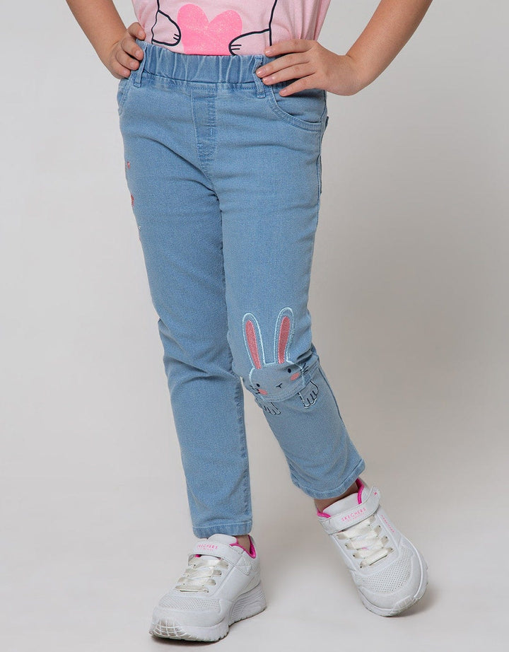 Little M Denim Jeggings Embroidered Bunny Stars