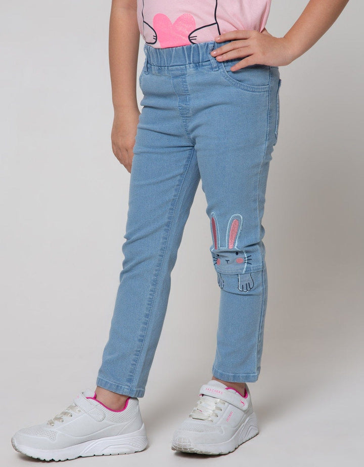 Little M Denim Jeggings Embroidered Bunny Stars