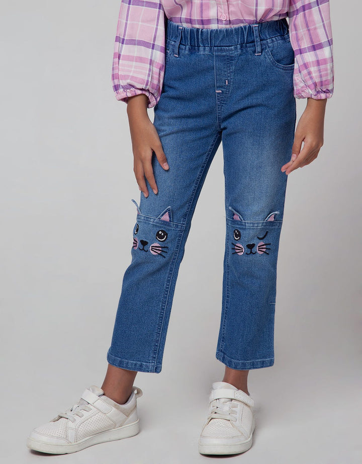 Little M Jegging Denim Cat Bordir Lutut