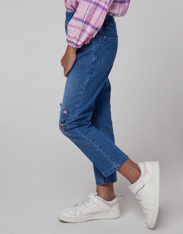 Little M Jegging Denim Cat Bordir Lutut