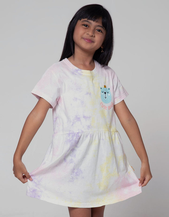 Little M Short Sleeve Midi Dress Daily Tie Dye Sablon Bear