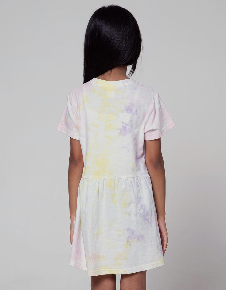 Little M Short Sleeve Midi Dress Daily Tie Dye Sablon Bear