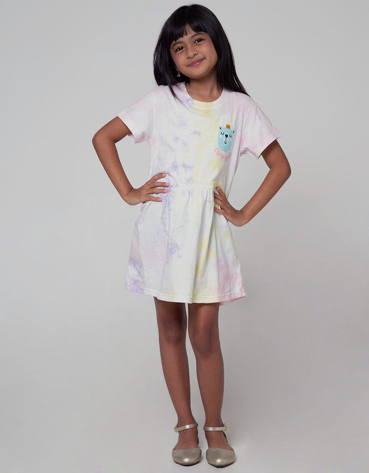 Little M Short Sleeve Midi Dress Daily Tie Dye Sablon Bear