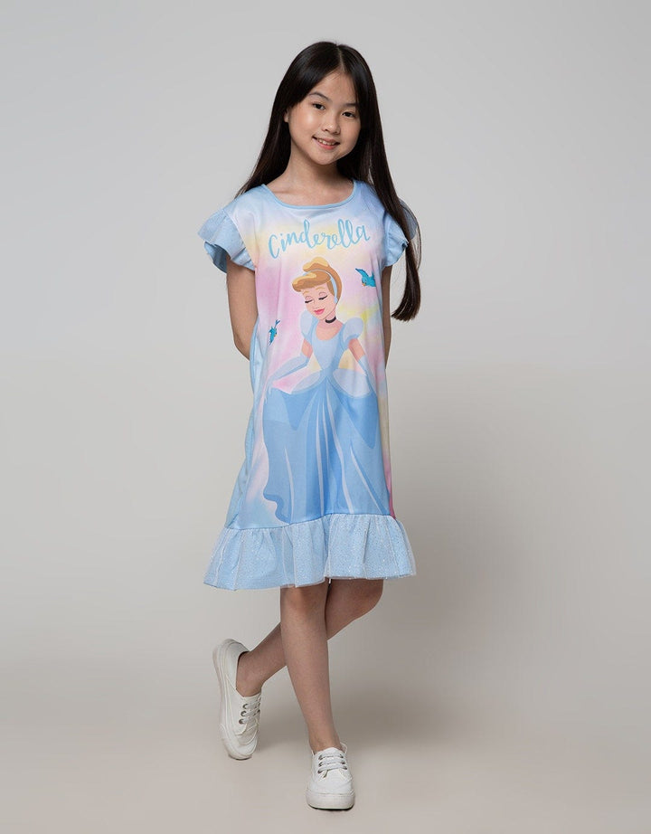 Disney Short Sleeve Midi Dress Ruffle Cinderella