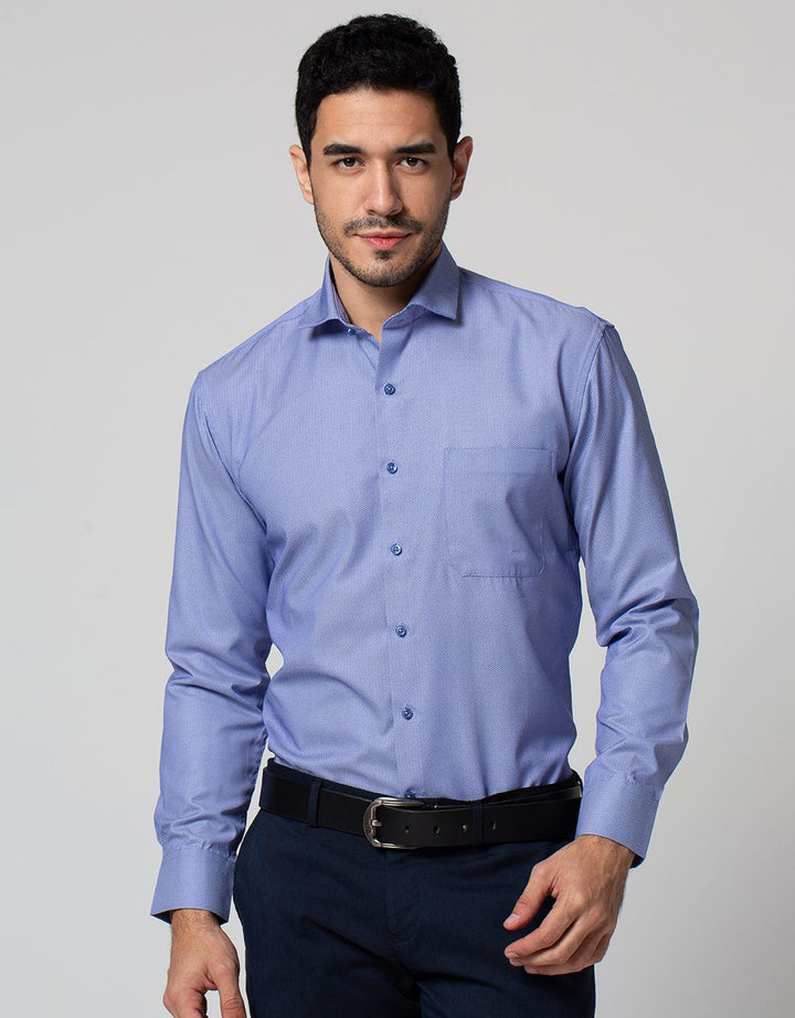 Stanley Adams Long Sleeeve Shirt Texture Slim Blue Spread Collar