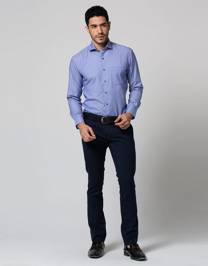 Stanley Adams Long Sleeeve Shirt Texture Slim Blue Spread Collar