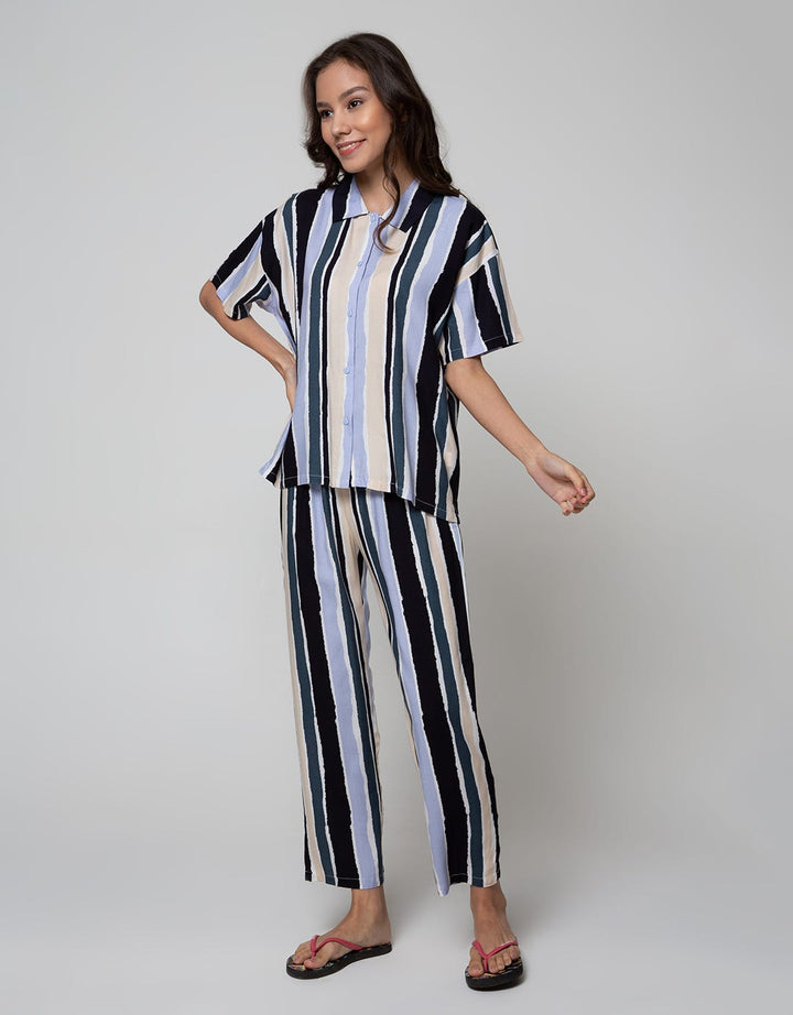 Nevada Short Sleeve Pyjama Pants Brick Stripe Combo