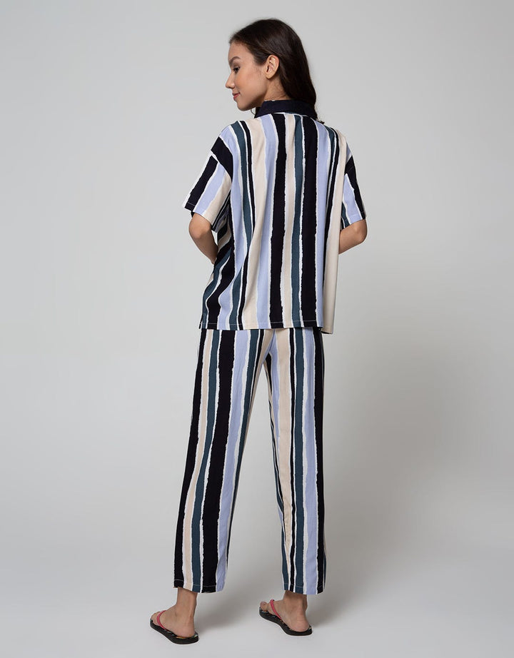 Nevada Short Sleeve Pyjama Pants Brick Stripe Combo