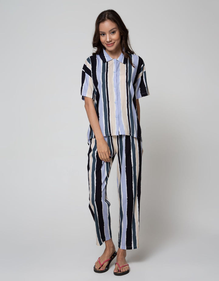 Nevada Short Sleeve Pyjama Pants Brick Stripe Combo