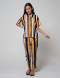 Nevada Short Sleeve Pyjama Pants Brick Stripe Combo