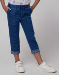Little M Flower Embroidery Girls Denim Pants