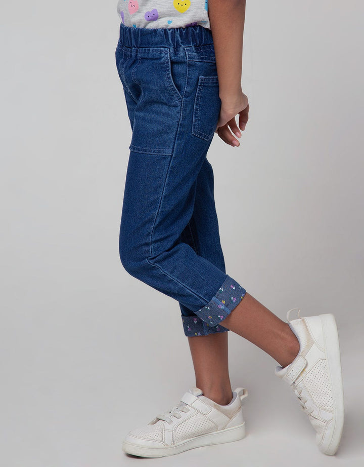 Little M Flower Embroidery Girls Denim Pants
