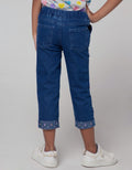 Little M Flower Embroidery Girls Denim Pants