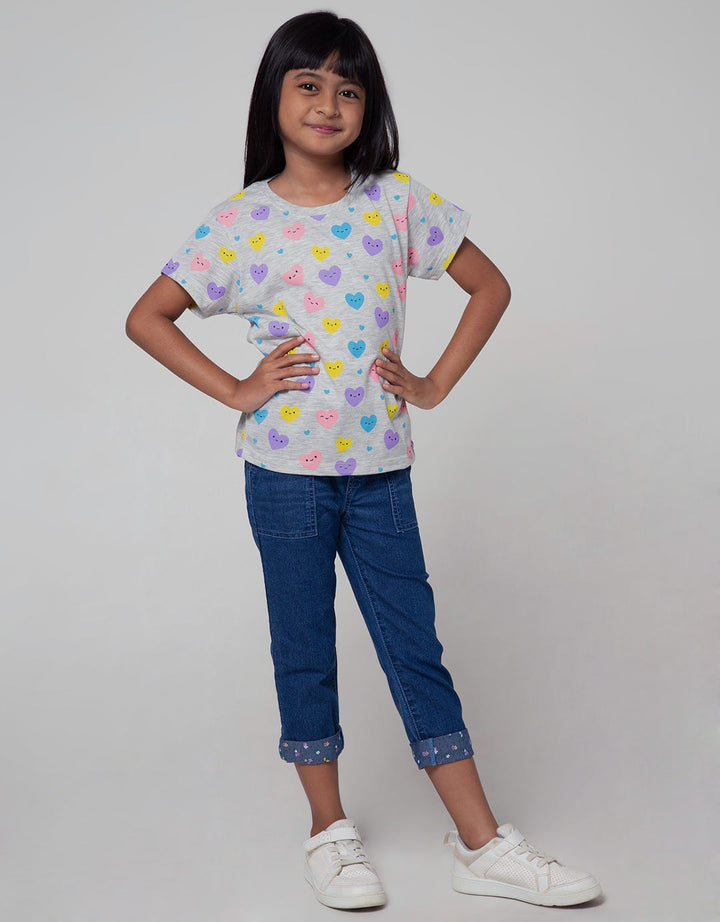 Little M Flower Embroidery Girls Denim Pants