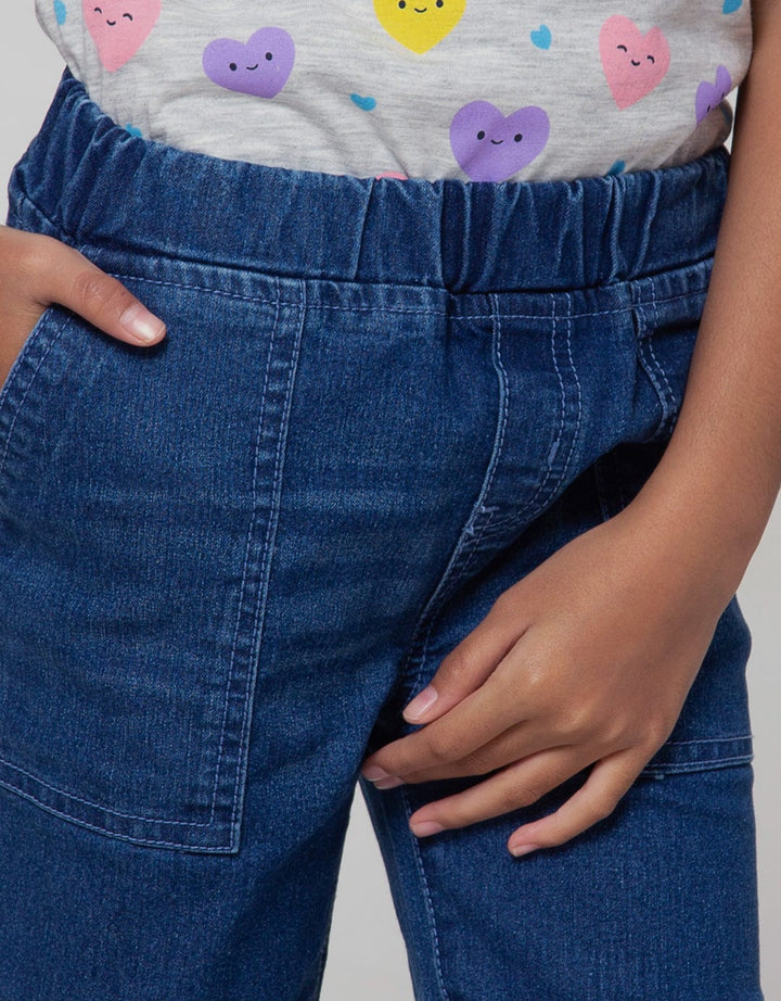 Little M Flower Embroidery Girls Denim Pants