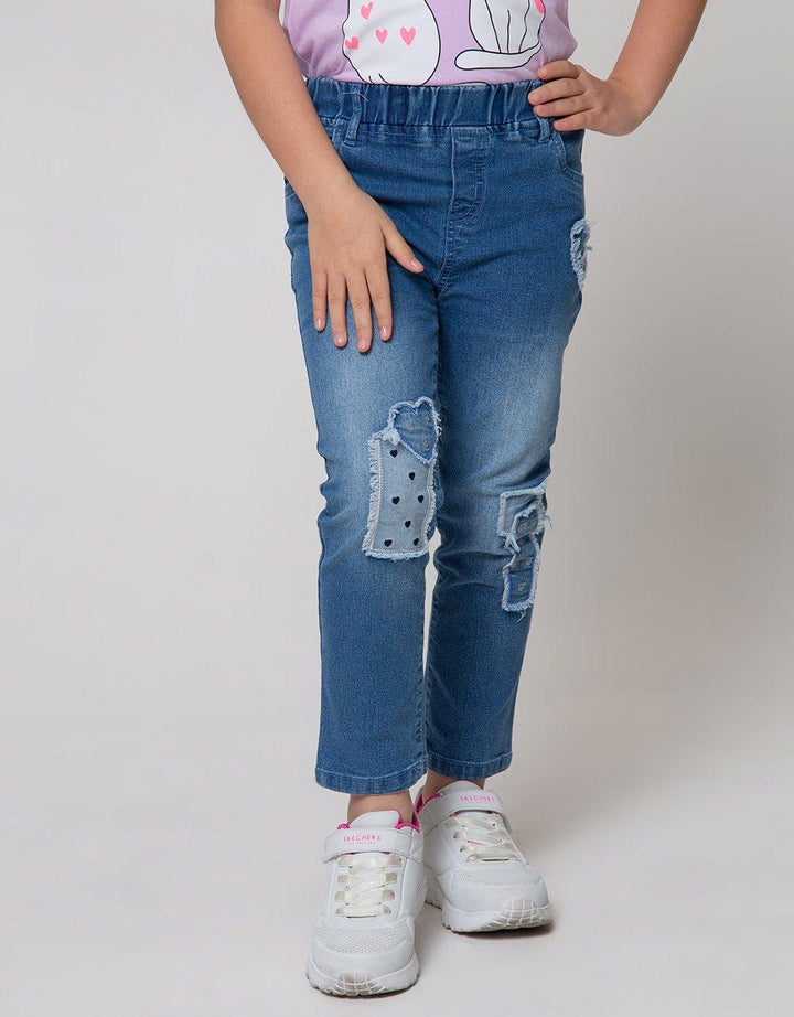 Little M Heart Checkered Patch Denim Jeggings