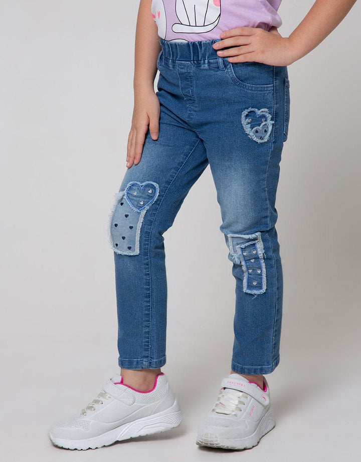 Little M Heart Checkered Patch Denim Jeggings