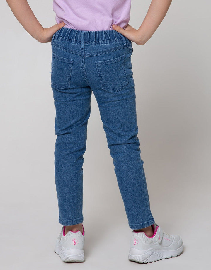 Little M Heart Checkered Patch Denim Jeggings