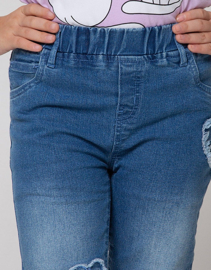 Little M Heart Checkered Patch Denim Jeggings