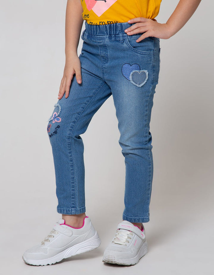 Little M Heart Patch Denim Jeggings