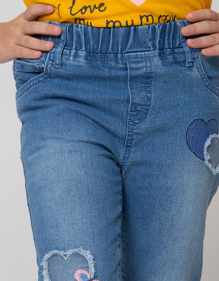 Little M Heart Patch Denim Jeggings