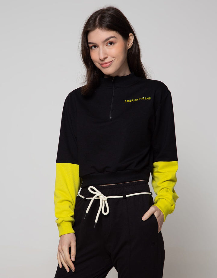 American Jeans Crop Sweatshirt With Half Zipper