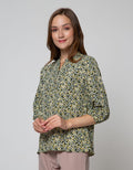 St. Yves Long Sleeve Blouse Print With Gold Button