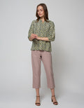 St. Yves Long Sleeve Blouse Print With Gold Button