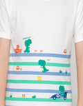 Little M Print Stripe Dino Game Kaos Lengan Pendek Anak Laki-Laki