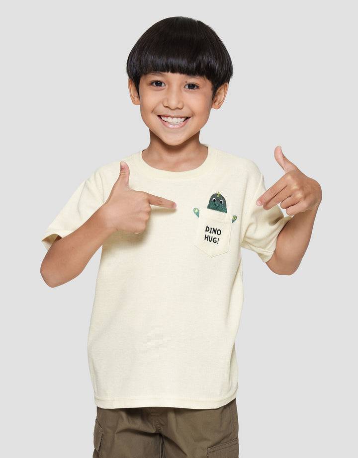 Little M Pocket Crewneck Dino Print Kaos Lengan Pendek Anak Laki-laki