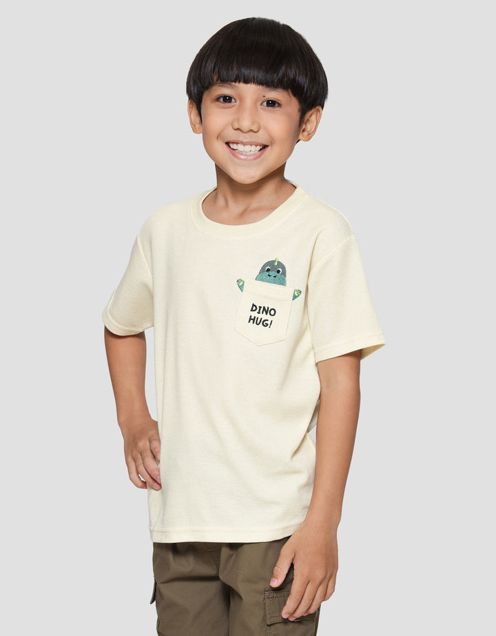 Little M Pocket Crewneck Dino Print Kaos Lengan Pendek Anak Laki-laki