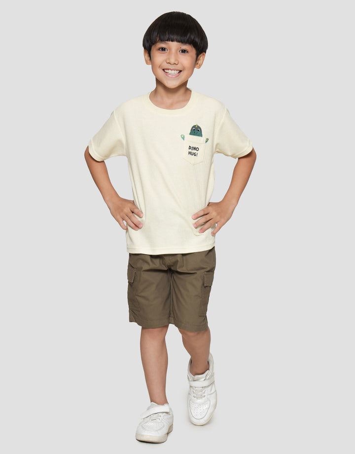 Little M Pocket Crewneck Dino Print Kaos Lengan Pendek Anak Laki-laki