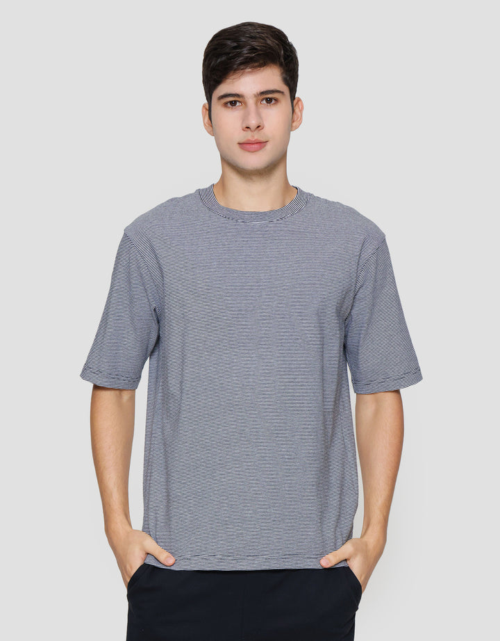 Suko Oversized Round Collar Stripe Men's Short Sleeve T-Shirt