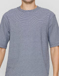 Suko Oversized Garis Kerah Bulat Kaos Lengan Pendek Pria