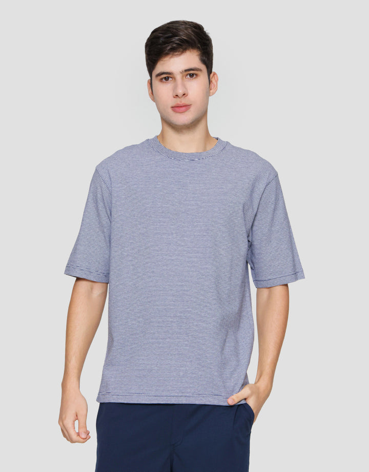 Suko Oversized Garis Kerah Bulat Kaos Lengan Pendek Pria